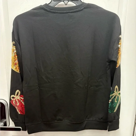 WORKSHOP Black LONG sleeve TOP size small  with sequined festive presents 🎁 - Picture 7 of 8